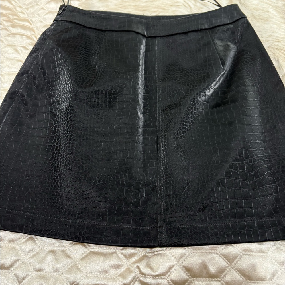 French Connection Black Croc-Textured A-Line Skirt